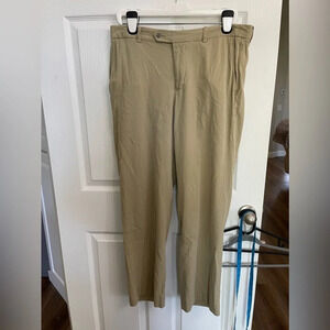 Tommy Bahama 90% Silk 10% Cotton Blend Pants Men 35x32 Biege Flat Front Tan